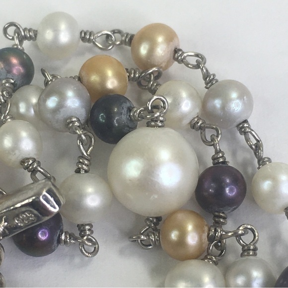 Authentic Pearl bracelet 925 silver triple strand 7.5"-8.5" Multi color - Picture 6 of 6